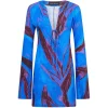 Long Sleeve Mini Kaftan Dress in Violet Flower