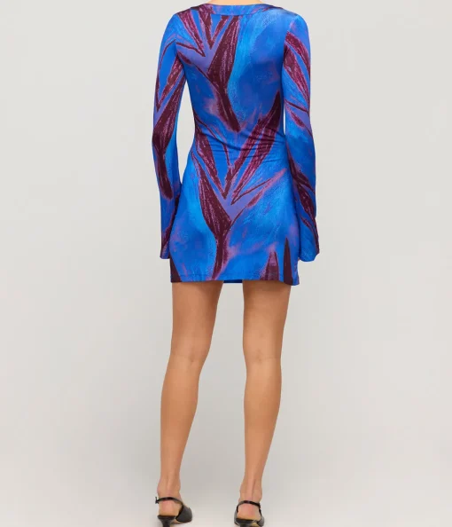 Long Sleeve Mini Kaftan Dress in Violet Flower