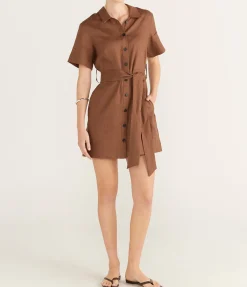 Lucca Linen Dress in Sepia