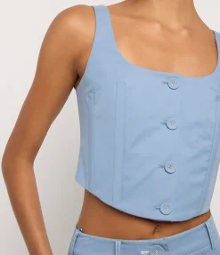 Mae Canvas Top in Dusty Blue