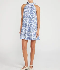 Marlowe Mini Dress in Blue Toile