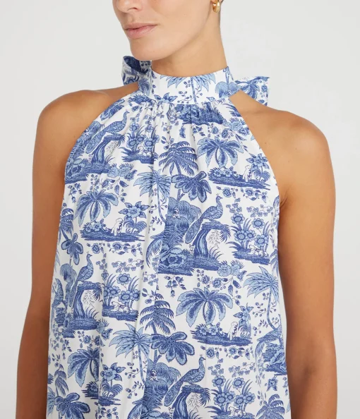 Marlowe Mini Dress in Blue Toile