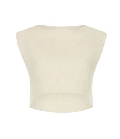 Martina Linen Crop Top in Natural