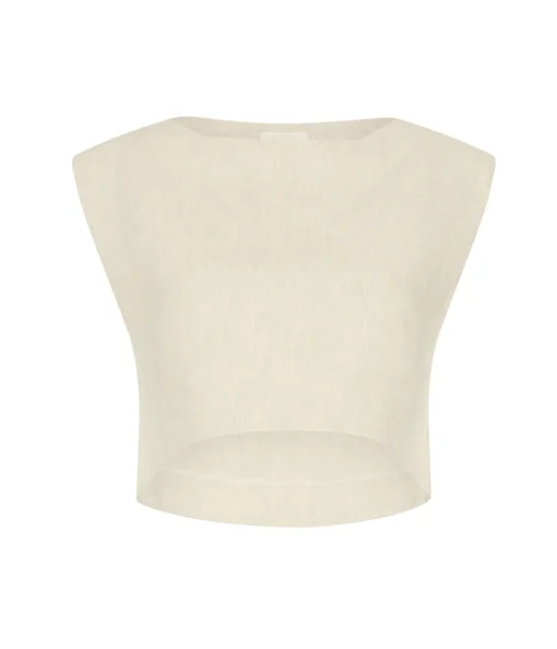 Martina Linen Crop Top in Natural