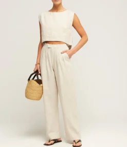 Martina Linen Crop Top in Natural
