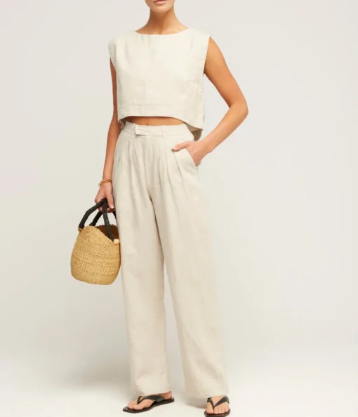 Martina Linen Crop Top in Natural