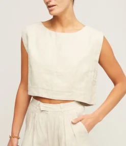 Martina Linen Crop Top in Natural