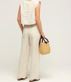 Martina Linen Crop Top in Natural