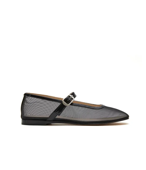 Mary Jane Ballet Flat in Black Mesh
