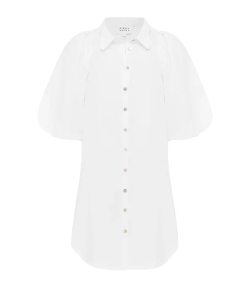 Maude Puff Sleeve Mini Dress in White