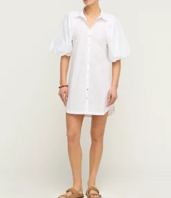 Maude Puff Sleeve Mini Dress in White
