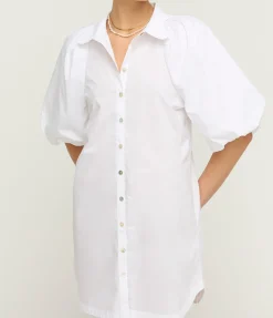 Maude Puff Sleeve Mini Dress in White