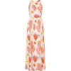 Meridian High Neck Poplin Dress in Coral