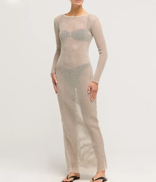 Mesh Long Sleeve Dress in Aloe