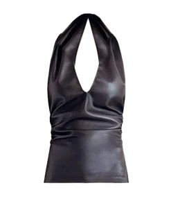 Mia Leather Top in Brown