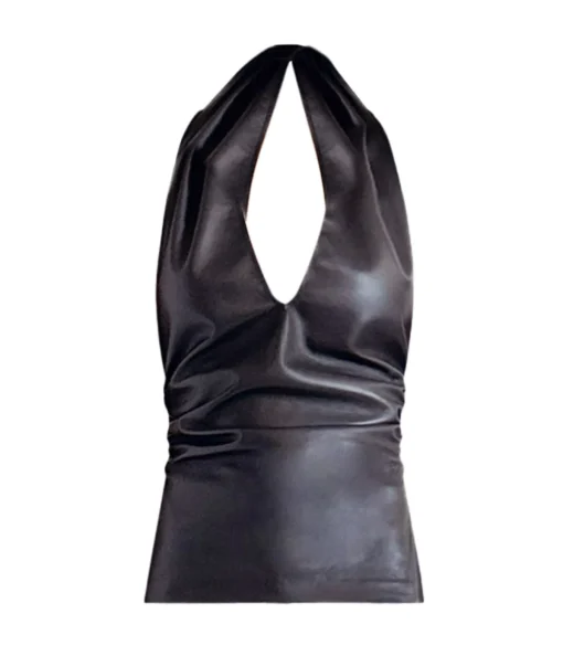 Mia Leather Top in Brown