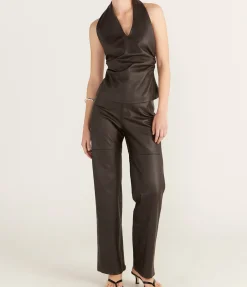 Mia Leather Top in Brown