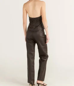 Mia Leather Top in Brown