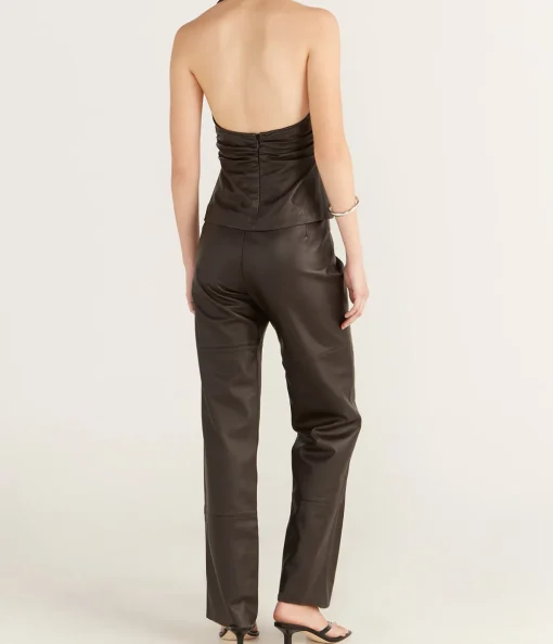 Mia Leather Top in Brown