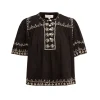 Millie Embroidery Short Sleeve Top in Black
