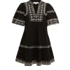 Millie Embroidery Short Sleeve Tunic Dress in Black