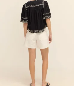 Millie Embroidery Short Sleeve Top in Black
