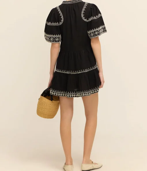 Millie Embroidery Short Sleeve Tunic Dress in Black