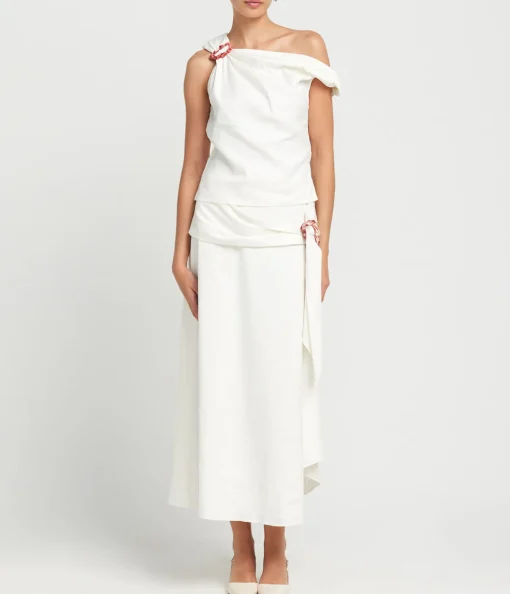 Minkey Asymmetrical Linen Top in Ivory