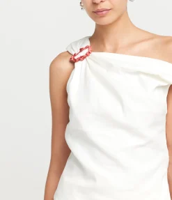 Minkey Asymmetrical Linen Top in Ivory