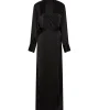 Mono Double Satin Wrap Dress in Black
