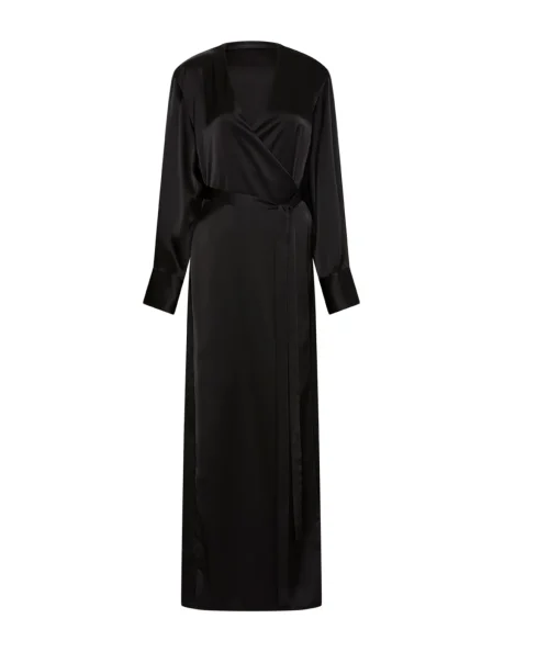 Mono Double Satin Wrap Dress in Black