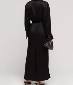 Mono Double Satin Wrap Dress in Black