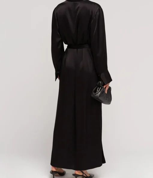 Mono Double Satin Wrap Dress in Black