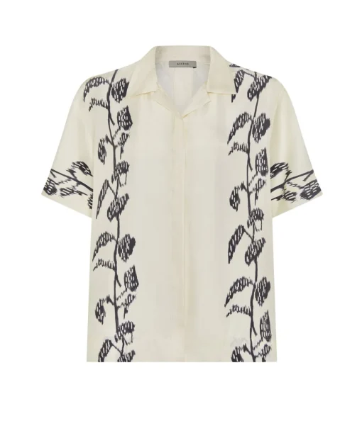 Montauk Silk Shirt in Ecru Vine