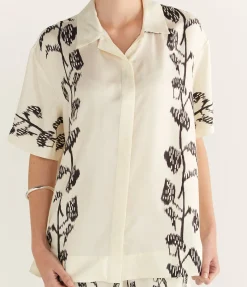 Montauk Silk Shirt in Ecru Vine