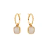 Moonstone Pyramid Charm Hoop Earrings in Gold