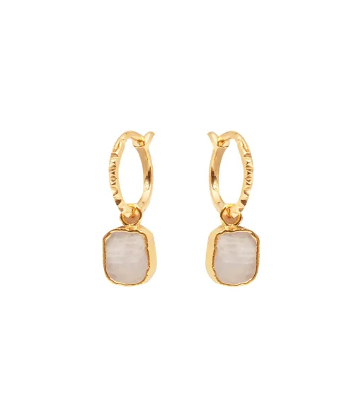 Moonstone Pyramid Charm Hoop Earrings in Gold