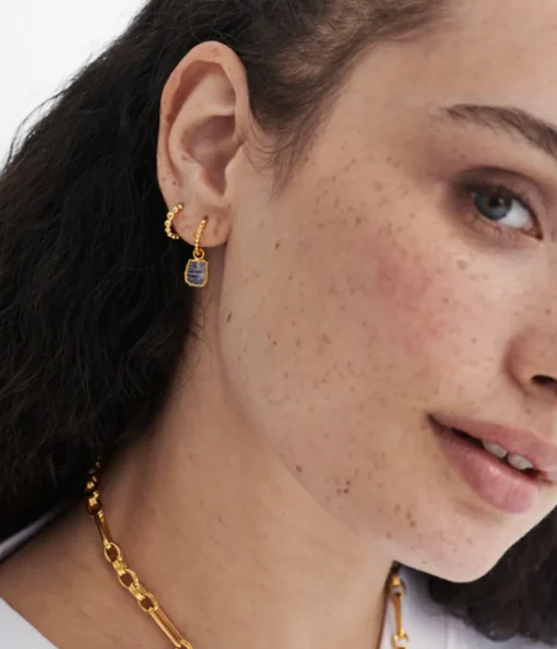 Moonstone Pyramid Charm Hoop Earrings in Gold