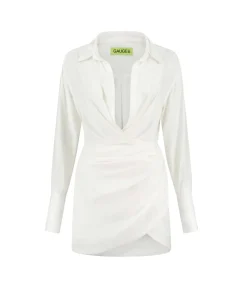 Naha Draped Silk Mini Dress in Ivory