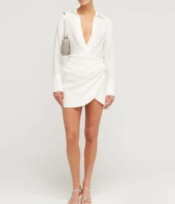 Naha Draped Silk Mini Dress in Ivory