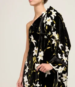 Nel One Shoulder Dress in Black and White Flower