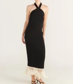 Nina Fringe Dress in Black