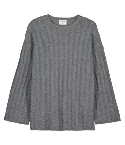 Noa Cable Knit Cashmere and Merino Sweater in Medium Grey