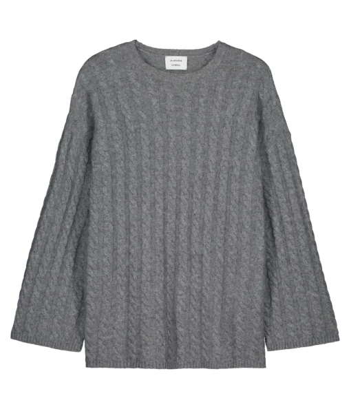Noa Cable Knit Cashmere and Merino Sweater in Medium Grey