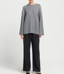 Noa Cable Knit Cashmere and Merino Sweater in Medium Grey