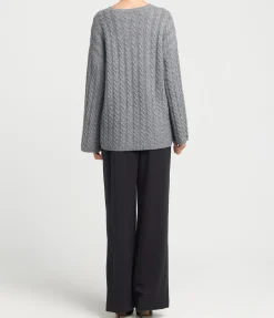 Noa Cable Knit Cashmere and Merino Sweater in Medium Grey
