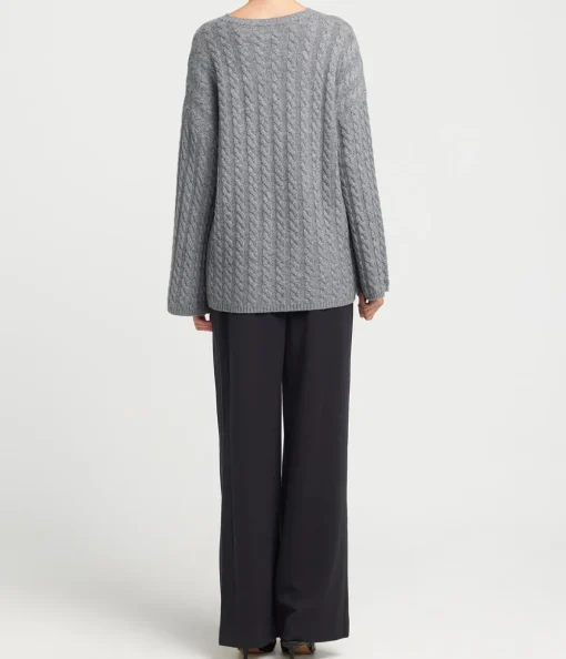 Noa Cable Knit Cashmere and Merino Sweater in Medium Grey