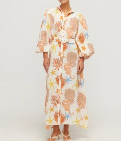 Noddy Linen Shirtdress in Coral