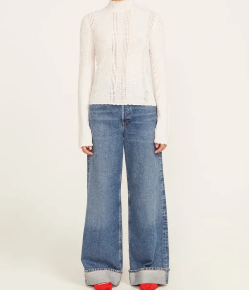 Orion Thin Lace Turtleneck in Ivory