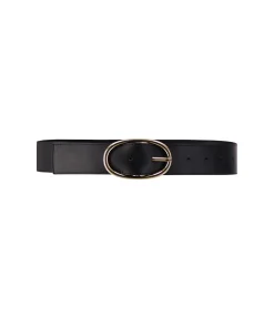 Oval Leather Belt in Black